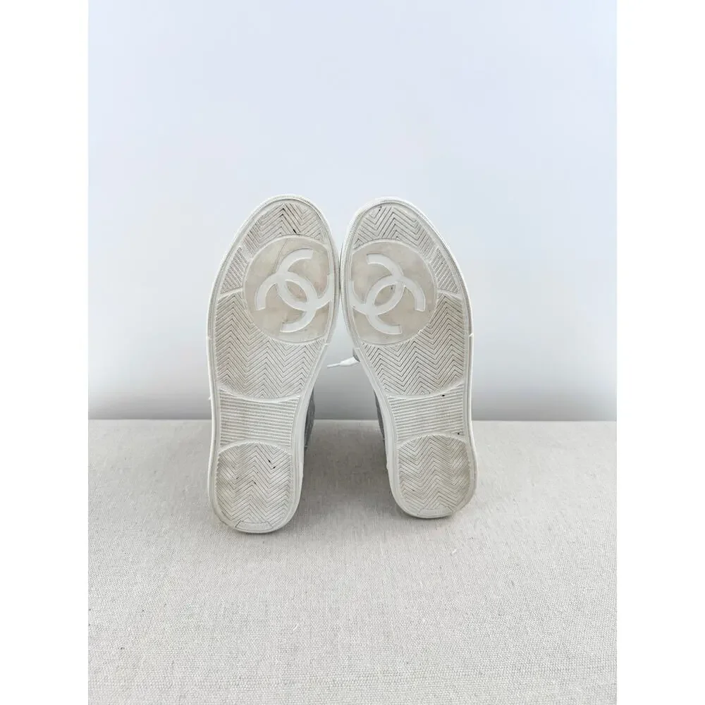 Chanel Metallic Leather CC Logo High Top Trainer Sneakers Silver Women's EU 41